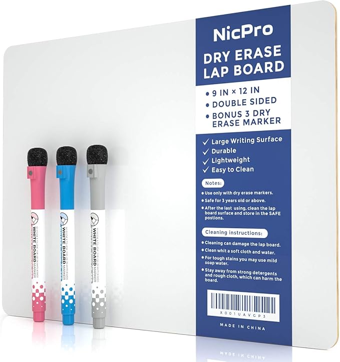 Nicpro 9 x 12 inches Lapboard Small Dry Erase Lap Board Double Sided by Nicpro