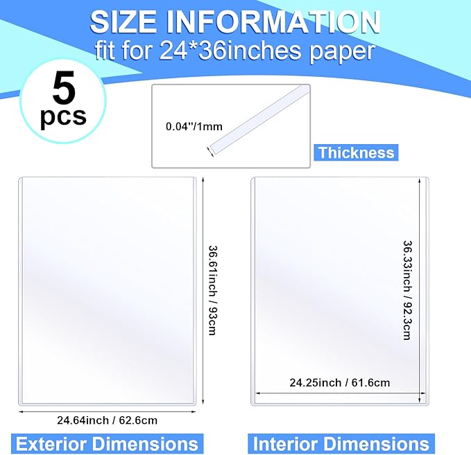Sherr 5 Pcs Rigid Print Protectors Fit 24 x 36 Inch Poster Paper, Top Loading - Image 2