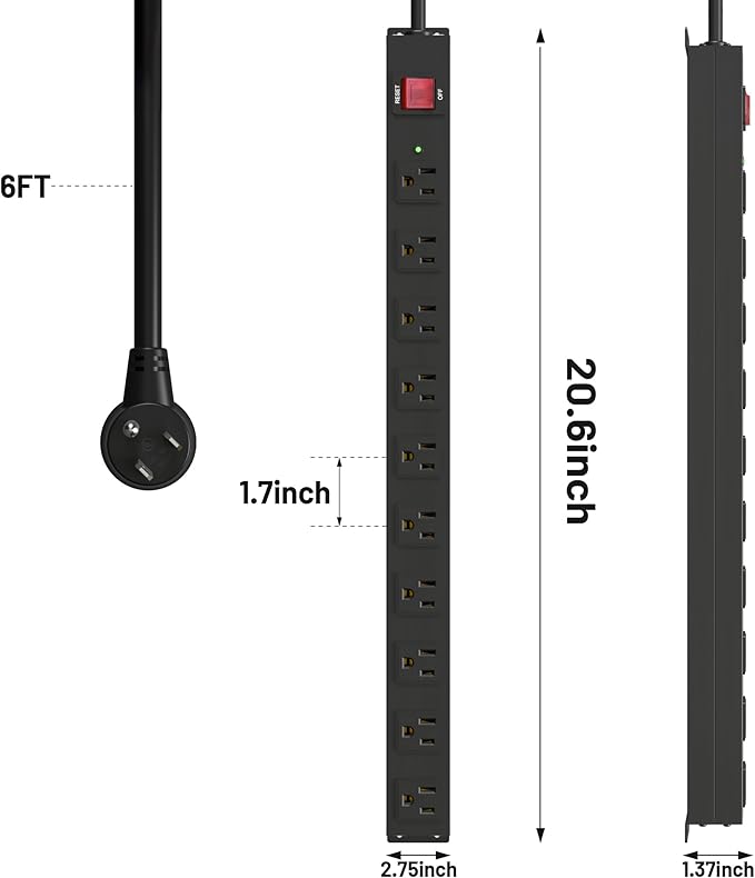 KF 10 Outlet Heavy Duty Power Strip, 2100J Surge Protector - Image 6