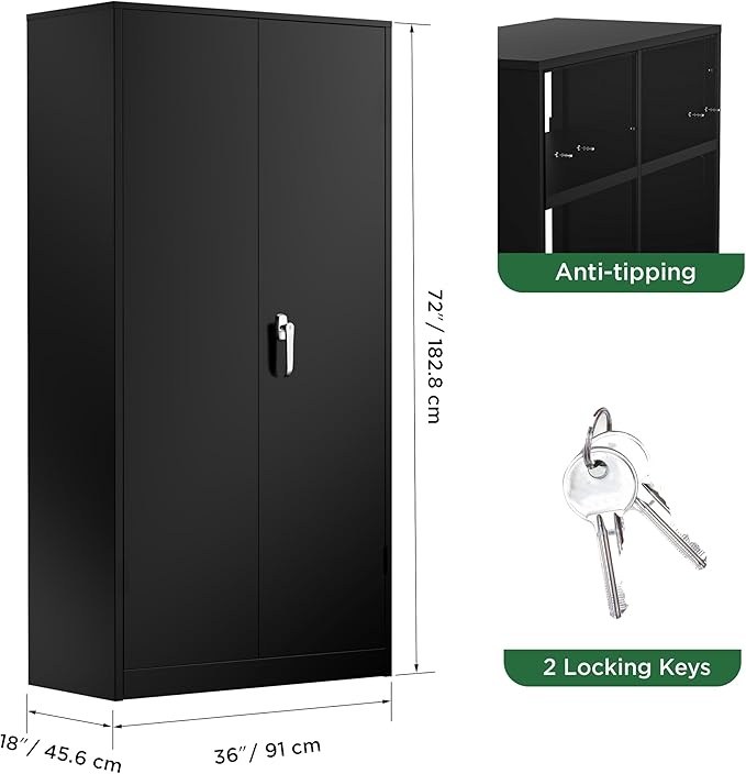 Greenvelly 72" H Metal Storage Cabinet, Lockable Steel Cabinets - Image 3