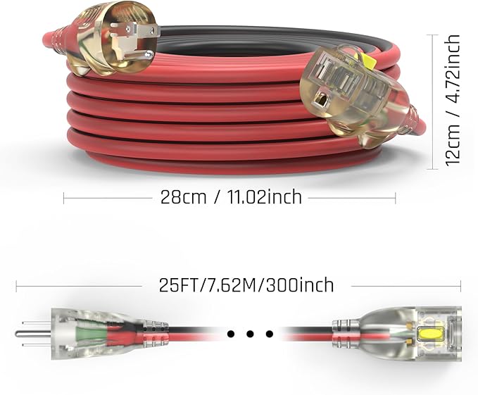 25FT 14/3 Gauge Heavy Duty Outdoor Extension Cord Waterproof - Image 8