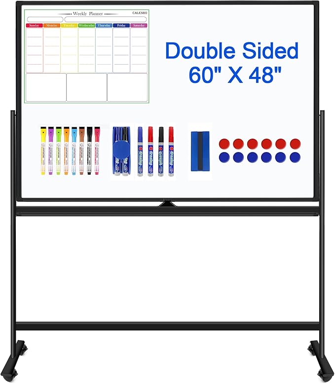 Mobile Whiteboard 60x48 Magnetic Dry Erase Board by CALENBO