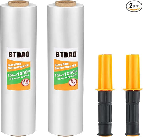 2 Rolls Stretch Wrap 15"x1000 Feet Stretch Film Shrink Wrap Packing Moving by BTDAO
