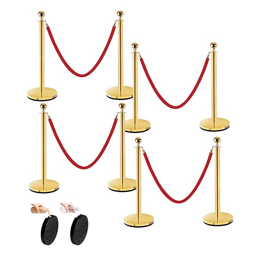 Red Carpet Poles and Ropes Set: 8pcs Gold Stanchion Posts and 4pcs Velvet Ropes by Unknown