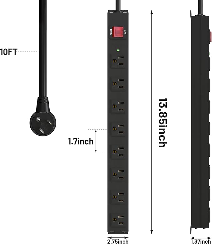 KF 8 Outlet Heavy Duty Power Strip Surge Protector, 2100J Surge Protection - Image 6