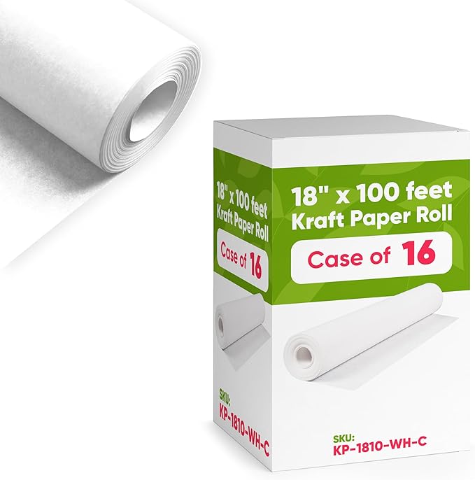 18" x 1200" White Kraft Paper Roll, 45 lbs Thickness, Made in USA Kraft Paper by Paclord