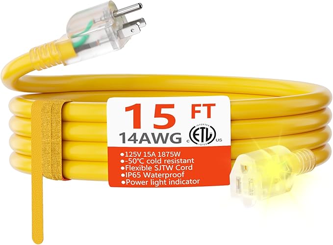HUANCHAIN 15 ft 14/3 Gauge Heavy Duty Outdoor Extension Cord Waterproof by huanchain