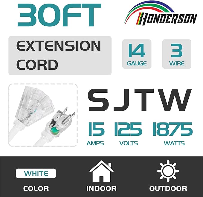 3-Outlets Indoor Outdoor Extension Cord Weatherproof - Image 2