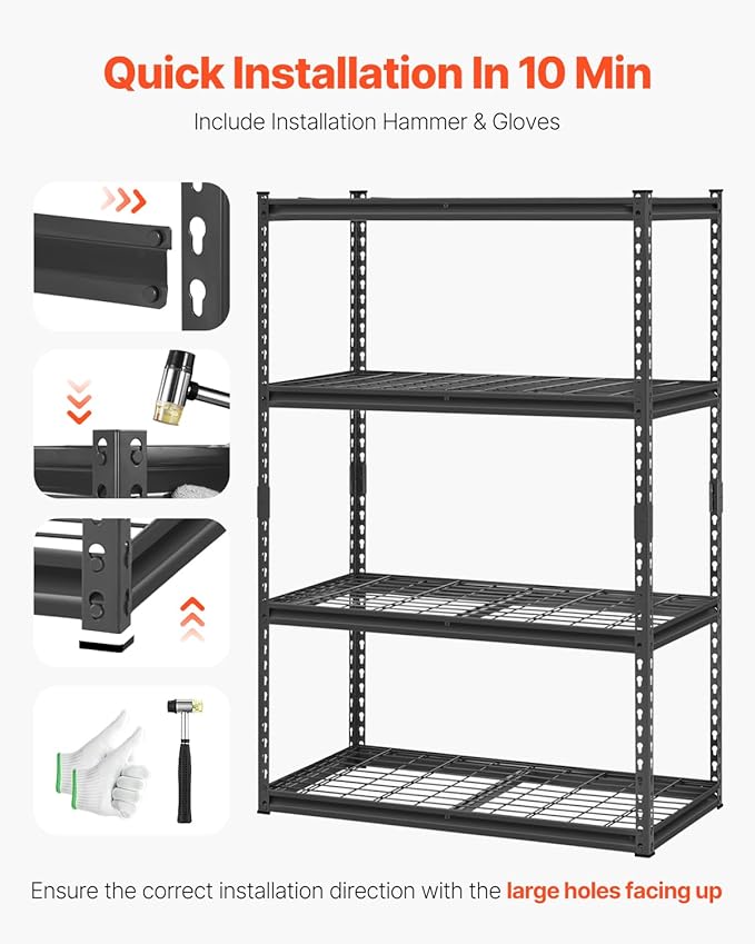VEVOR Storage Shelves, 2400 lbs, 4 Tier Heavy Duty Garage Shelving, - Image 7