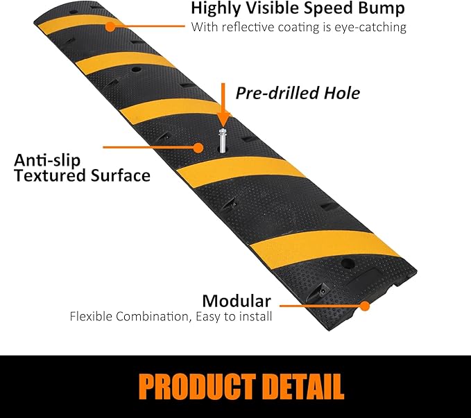 Heavy Duty Speed Bumps for Driveway, 6 ft 2 Pack Rubber Speed Bumps, 2 Channel - Image 7
