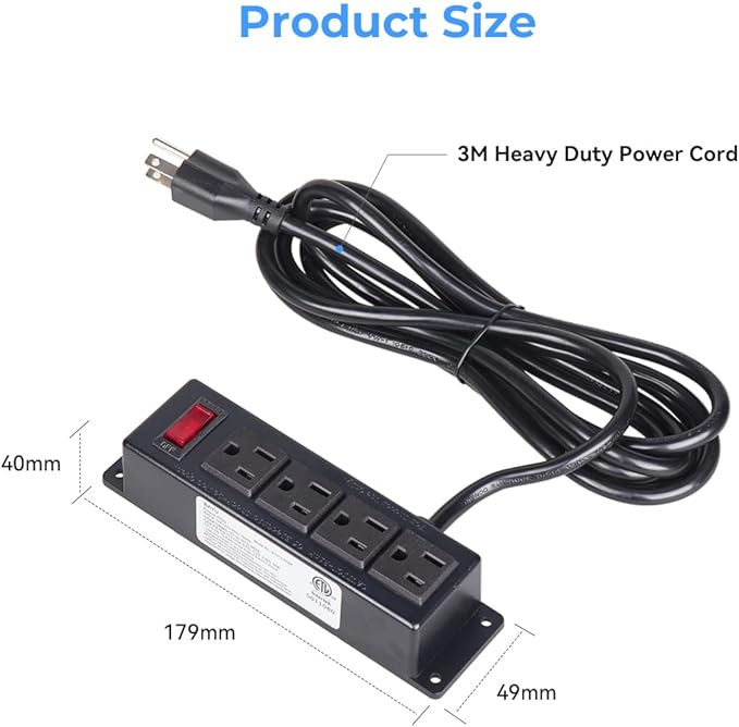 Mountable Power Strip with 4 Outlet, Wall Mount Under Desk Power Strip with - Image 2