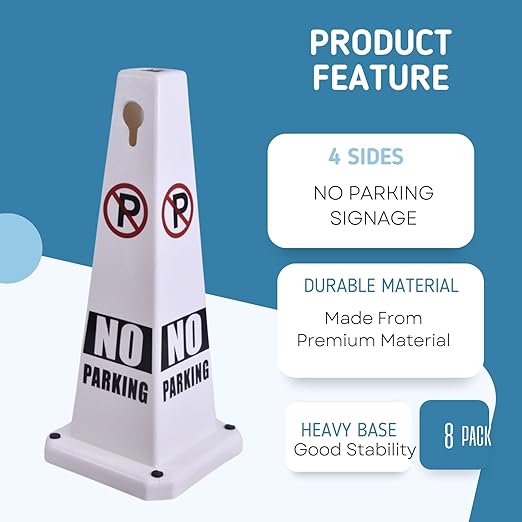 BESEA 4PCS White No Parking Cone White Caution 4 Sided No Parking Cone Reserved - Image 5
