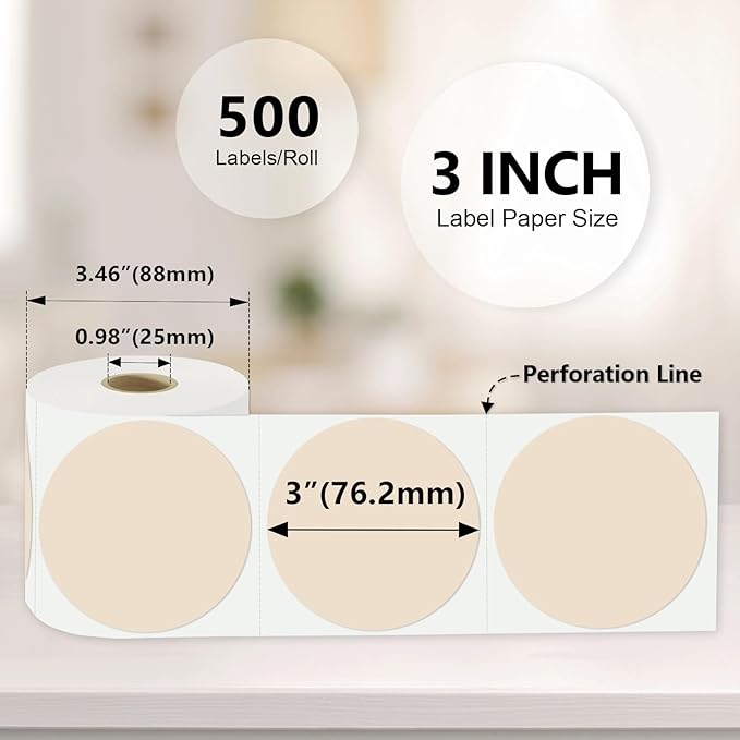 3 x 3Inch Round Color Coding Labels Circle Thermal Labels Printable Waterproof - Image 3