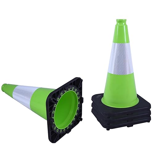 4 Pack 18 Inch Green PVC Traffic Cones Black Base Stable Durable, Parking Lot by OranclUS