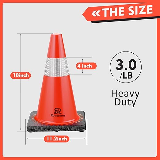 RoadHero 8 Pack Traffic Safety Cones 18 Inch, PVC Cone - Image 2
