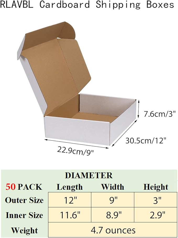 RLAVBL 12x9x3 Inches Shipping Boxes Set of 50, Mailer Boxes - Image 2