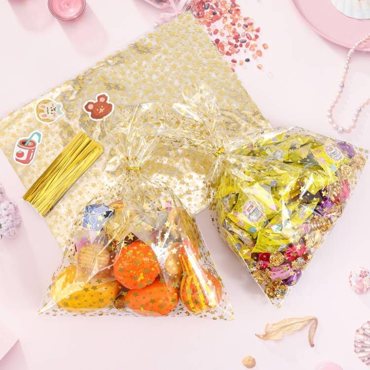 COQOFA 9"X 12" Gift Wrap Cello Cellophane Treat Bags Party Favor bags Clear Candy Cookie Bags Plastic Poly Goodie Storage Bags for Bakery,Birthday, Wedding,Party 50 pcs Gold - Image 4