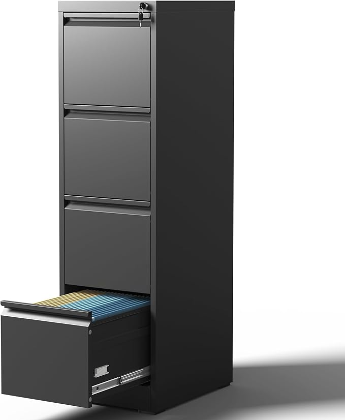 4 Drawer File Cabinet with Lock, Steel Vertical Filing Cabinets by BIZOEIRON