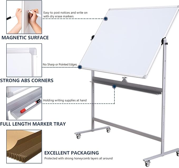 Double-Sided 72" x 48" Mobile Whiteboard, Extra Large Rolling Magnetic Dry - Image 5