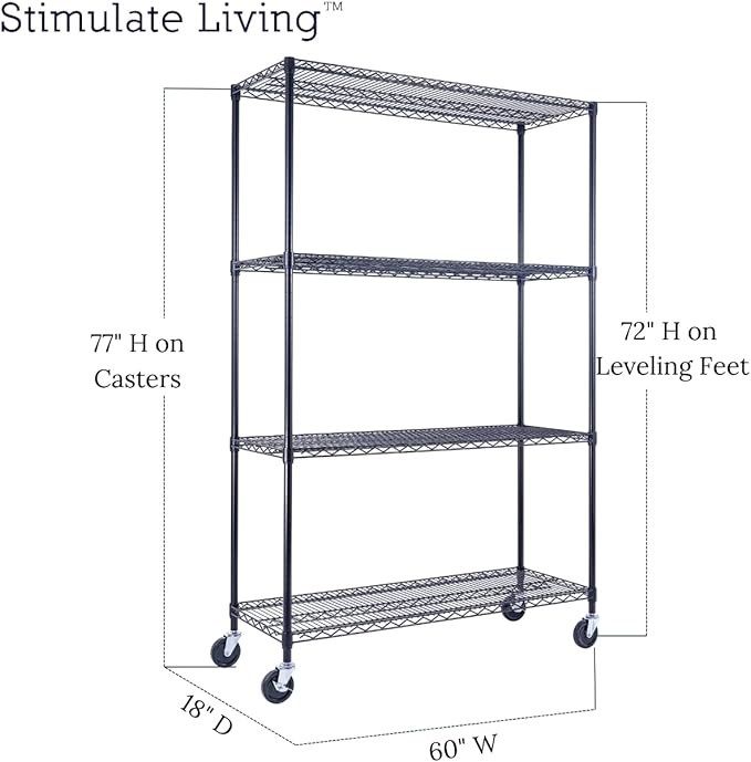 60"x18"x72" Prime Heavy Duty Black 4-Tier Wire Shelving NSF 3200 LBS MAX - Image 2