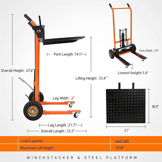 Material Lift Hydraulic Stacker, 440 lbs Capacity Hydraulic Table Cart - Image 2