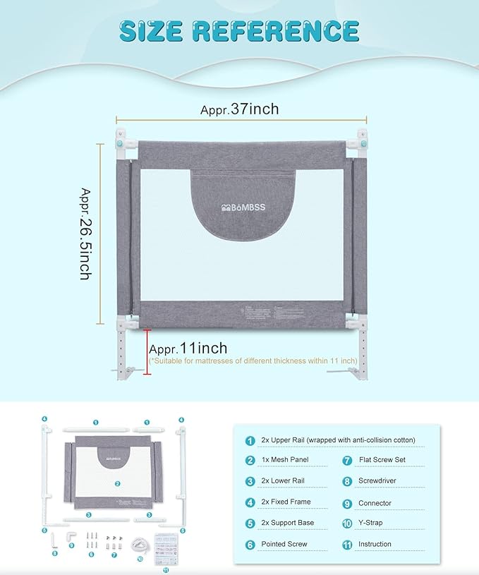 MBQMBSS 37" L x 26.5" H Bed Rail - Image 2