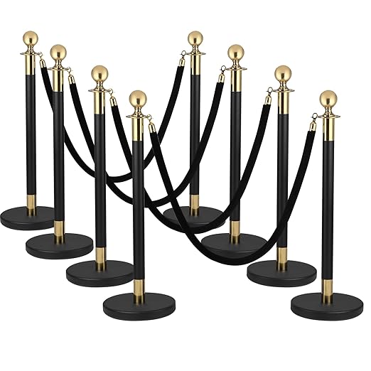 8 PCS Stainless Steel Stanchion Post, 5 Ft Black Velvet Ropes and Stanchion by Yeatruojeet