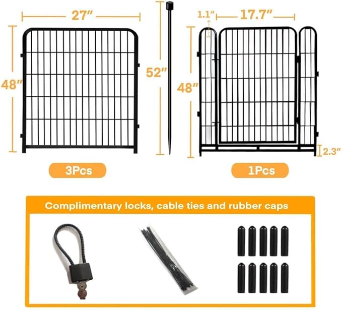 Garden Fence with Gate 48 in×27 in 4 Panels, Heavy Duty Iron Animal Barrier - Image 3