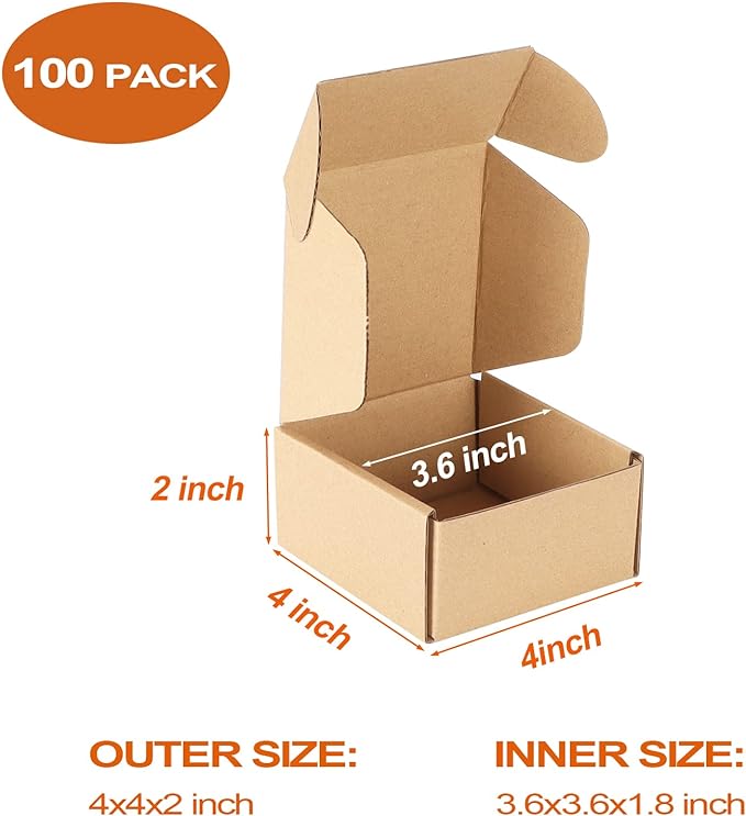PHAREGE 4x4x2 inch Shipping Boxes Bulk 100 Pack Brown, Tab Lock Tuck Top Mailer - Image 3