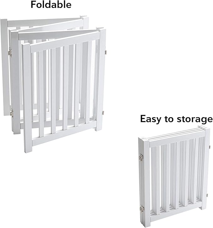 LZRS 4-Panel Wooden Free Standing Foldable Dog Gate Indoor – 24" High, Extra - Image 4