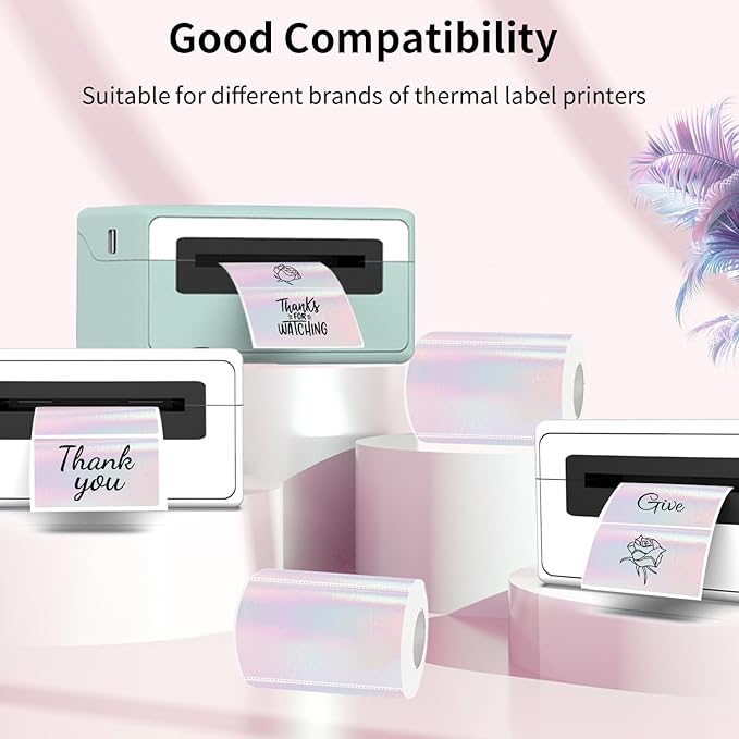 3x2 Inch Transparent Thermal Labels Stickers, Holographic Transparent Pink - Image 4