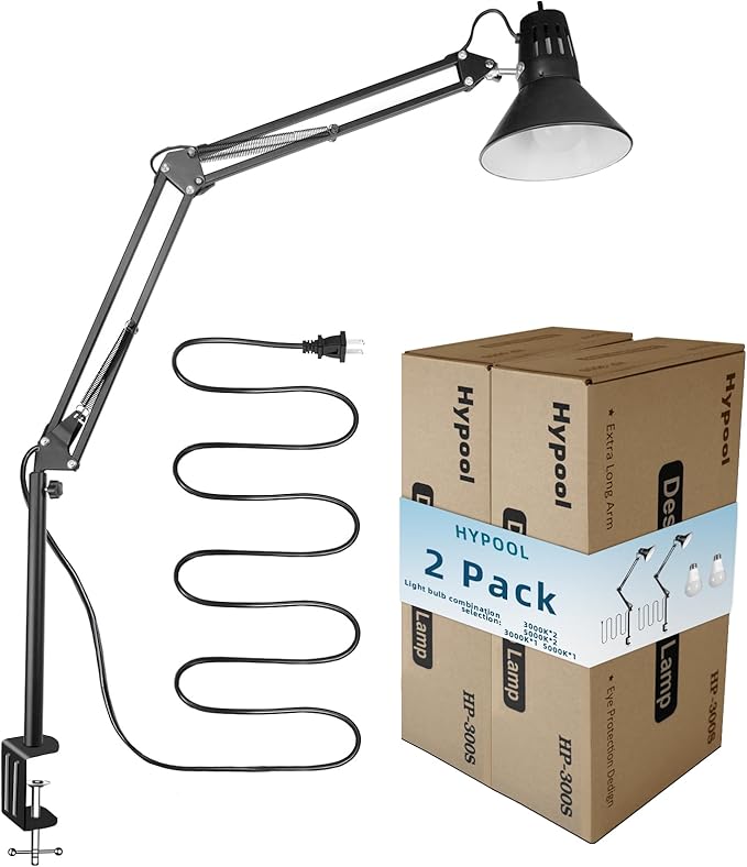 2 Pack Desk Lamp w/A19 E26 LED Bulb by Hypool
