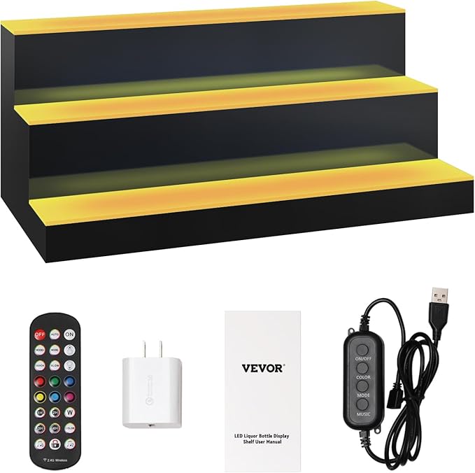 VEVOR LED Lighted Liquor Bottle Display, 3 Tiers 24 Inches, Supports USB - Image 9