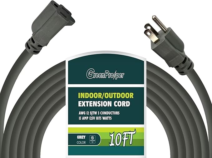 10 FT 12 Gauge Extension Cord Outdoor, Heavy Duty Weatherproof & Flame by GreenProsper