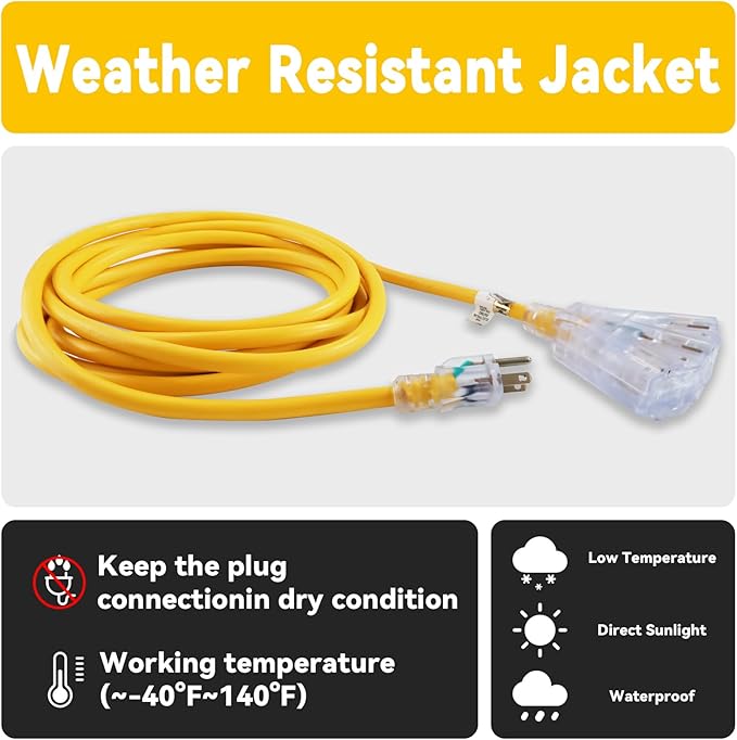 EP 8 Ft 12 Gauge Heavy Duty Extension Cord, 15A 125V 1875W, 3 Outlet - Image 5