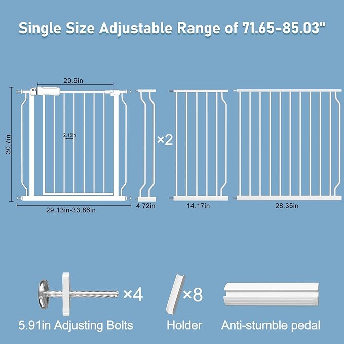 ALLAIBB Extra Wide Pressure Mount Baby Gate Auto Close White Metal Child Dog - Image 4