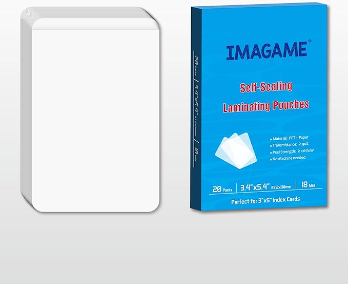 Self-Sealing Laminating Pouches, 3.4" x 5.4'', 20 Pack, Easy-to-Use, No Machine by IMAGAME