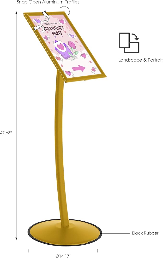 M&T Displays Simplistic Curved Menu Board 11x17 inch Gold Pedestal Sign Holder - Image 2