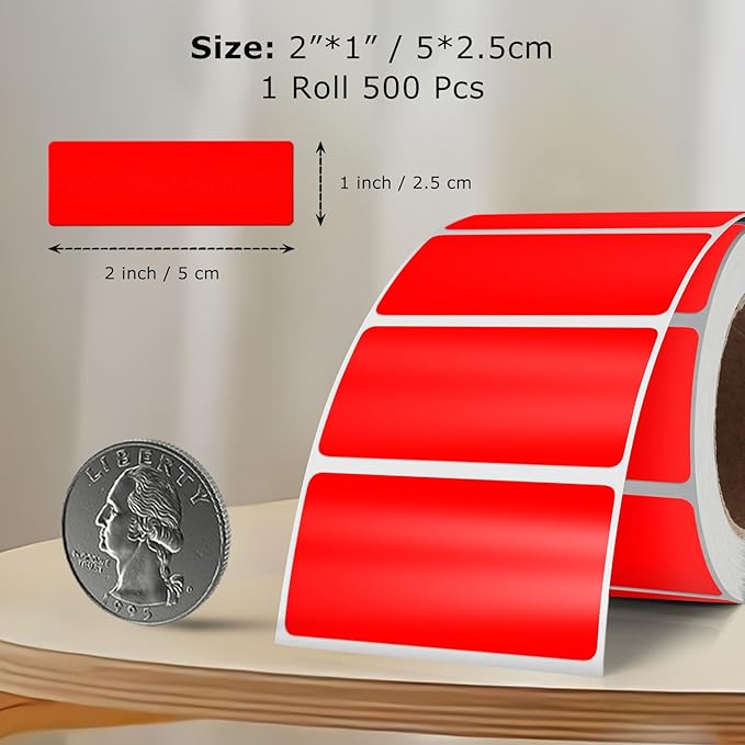 Red Color Coding Labels 1 × 2 Inches Self-Adhesive Vinyl Rectangle Stickers - Image 2
