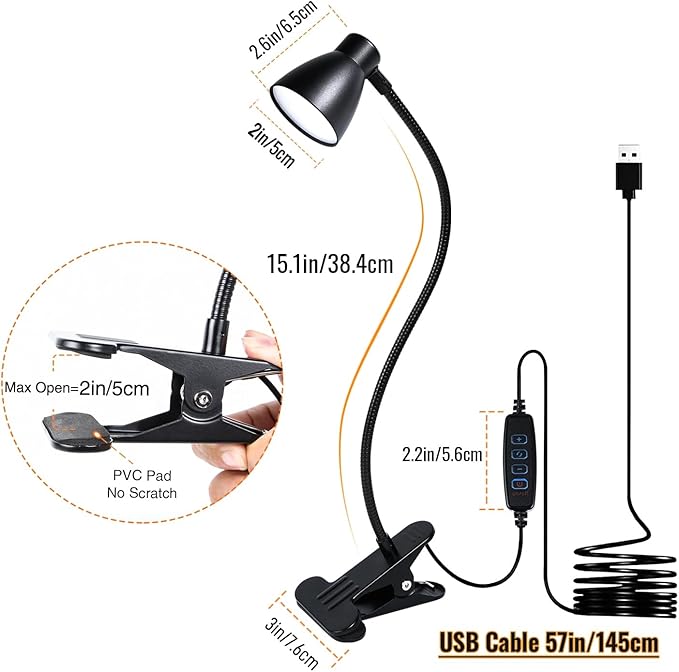 Clamp Desk Lamp, Clip on Reading Light, 3000K-6500K Adjustable Color Temperature - Image 7