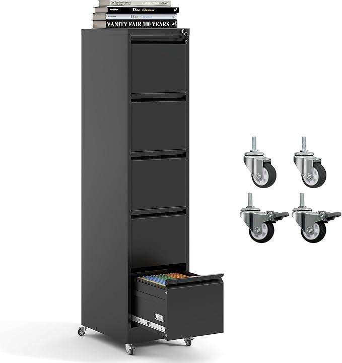 5 Drawer Mobile File Cabinet, Metal Filing Cabinet by BIZOEIRON
