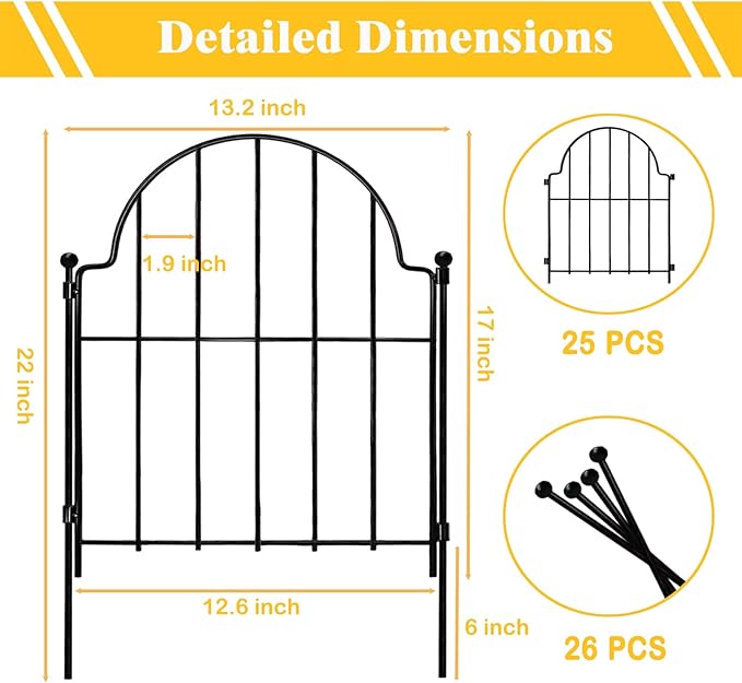 Garden Fence, 22 in x 27.5 ft Arched Rustproof Metal No Dig Fence Garden Fence - Image 4