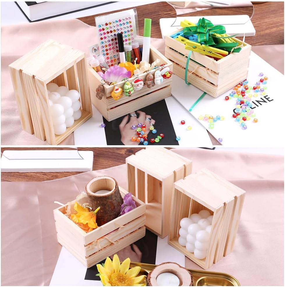 GRETJOB 6PCS 5" Wooden Crates, Small Wooden Crates for Crafts - Image 2