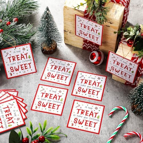 Motiskyy 60 Pcs Christmas Sweet Treat Gift Tags with Rope 3.25" Square - Image 4