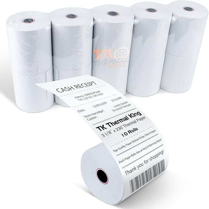 3 1/8" x 230' Thermal Paper, Fits Most Credit Card Terminal Point Of Sale by TKThermalKing