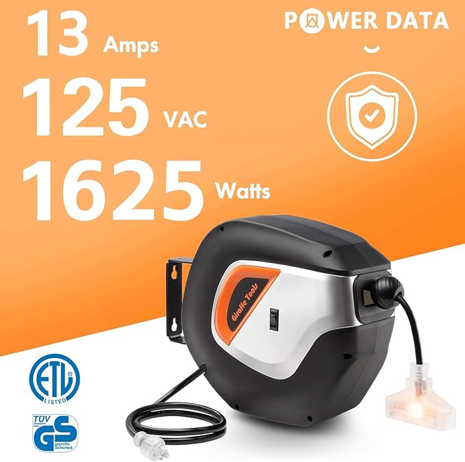 Giraffe Tools DE14 Retractable Extension Cord Reel 50 ft 14/3AWG Power Cord - Image 2