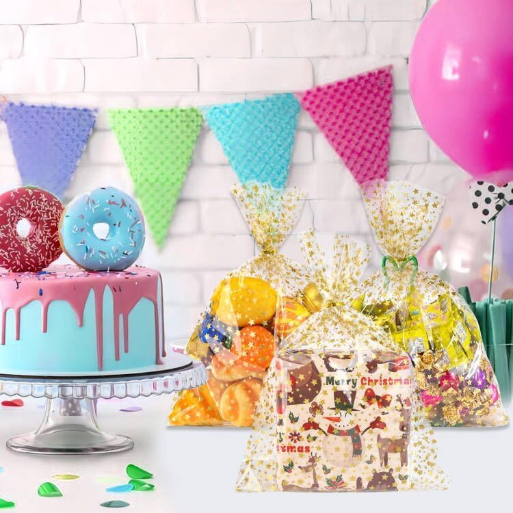 COQOFA Clear Cellophane Treat Bags - 12"x16", 50 pcs, Gold for Birthday, Wedding, Party - Image 5