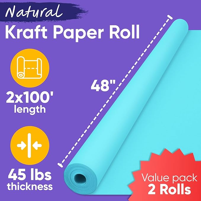 48" x 1200" Light Blue Kraft Paper Roll, 45 lbs Thickness, Made in USA Colored - Image 3