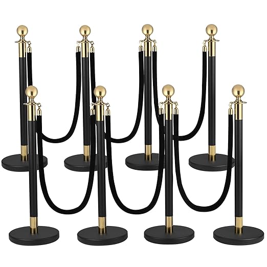 Crowd Control Barriers Black Gold Stanchions Posts, Queue Barrier Line Divider by Berverra