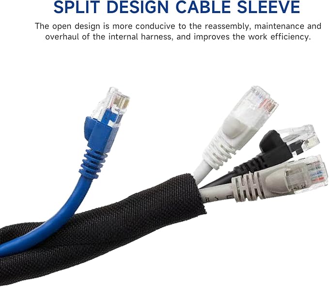 Black Braided Cable Management Sleeves Wire Loom Tubing Cord Protector - Image 3